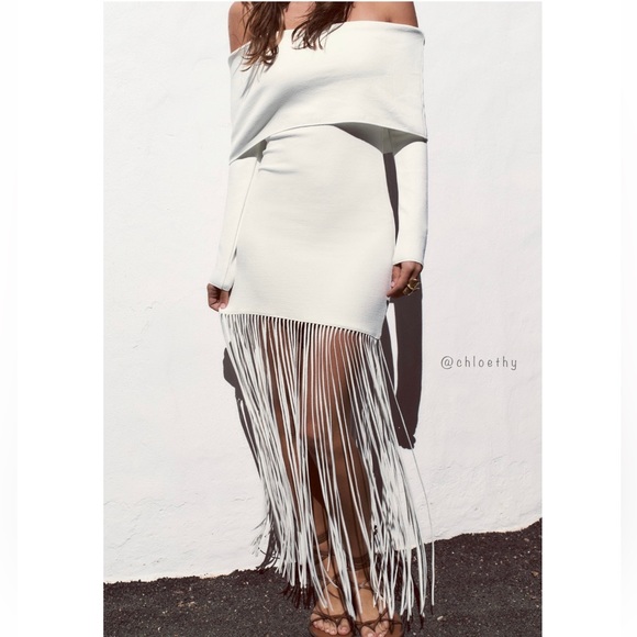 Zara FRINGED STRETCH KNIT DRESS - Picture 2 of 6